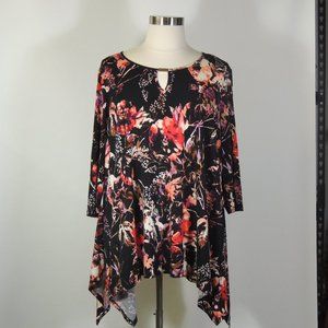 Black and Red Floral Tunic - Handkerchief Hem
